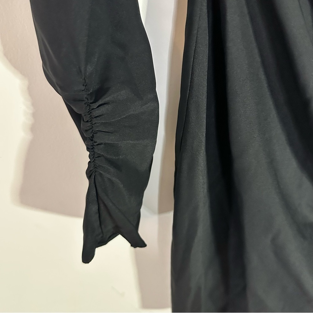 ASOS DESIGN Black Ruched Draped Long Sleeve Mini Dress Party Holiday Size 4 - Picture 7 of 11